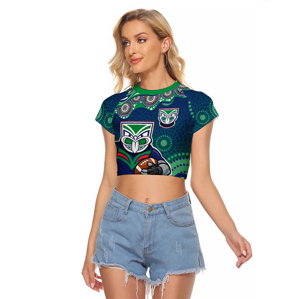 New Zealand Warriors Raglan Cropped T Shirt Aboriginal Dot Pattern - Rugby Mascot Heritage Pride