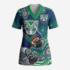 New Zealand Warriors Scrub Top Aboriginal Dot Pattern - Rugby Mascot Heritage Pride