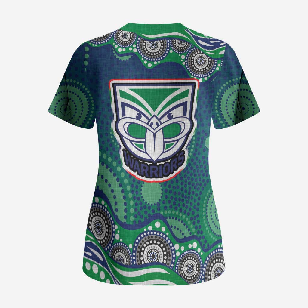 New Zealand Warriors Scrub Top Aboriginal Dot Pattern - Rugby Mascot Heritage Pride