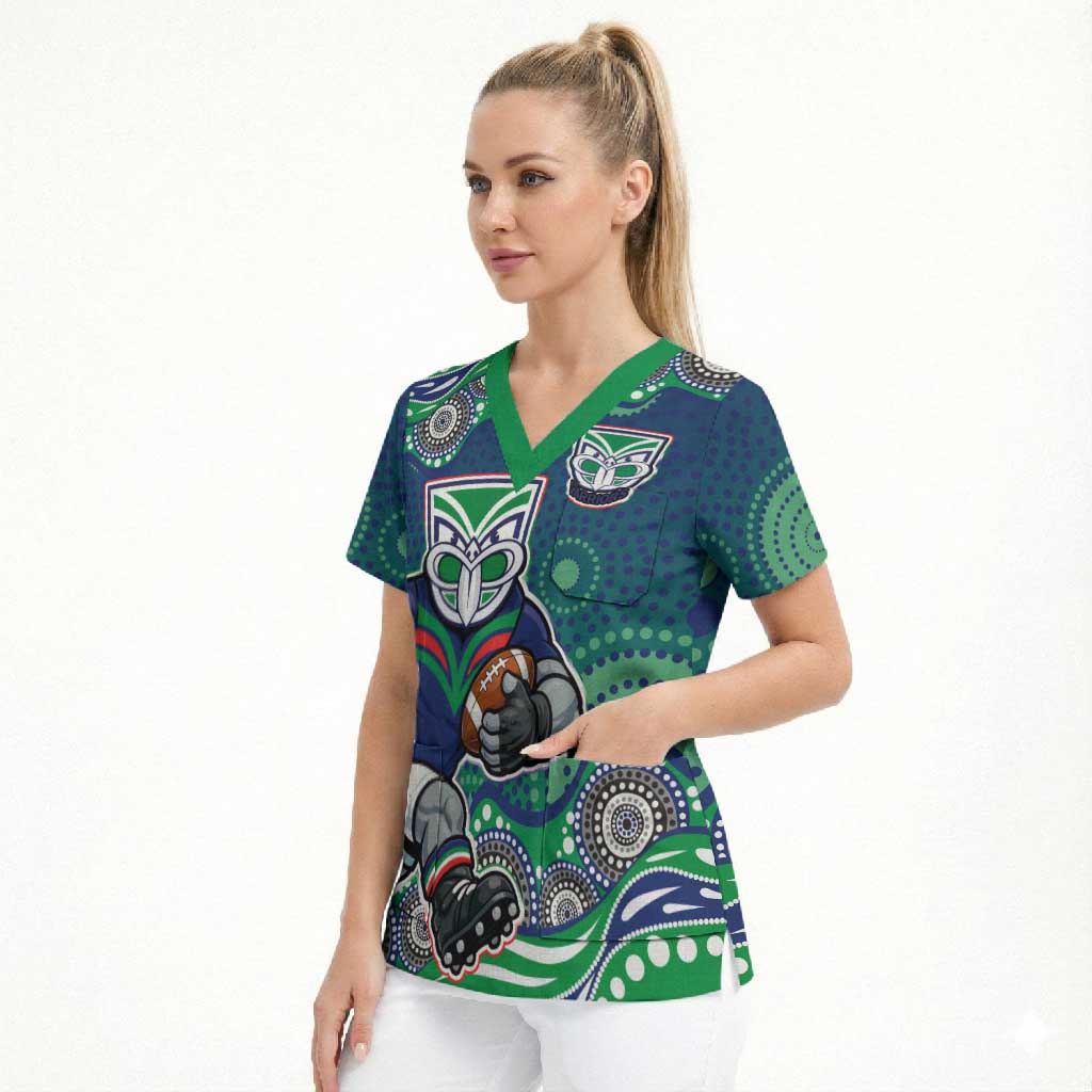 New Zealand Warriors Scrub Top Aboriginal Dot Pattern - Rugby Mascot Heritage Pride