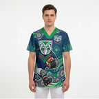 New Zealand Warriors Scrub Top Aboriginal Dot Pattern - Rugby Mascot Heritage Pride