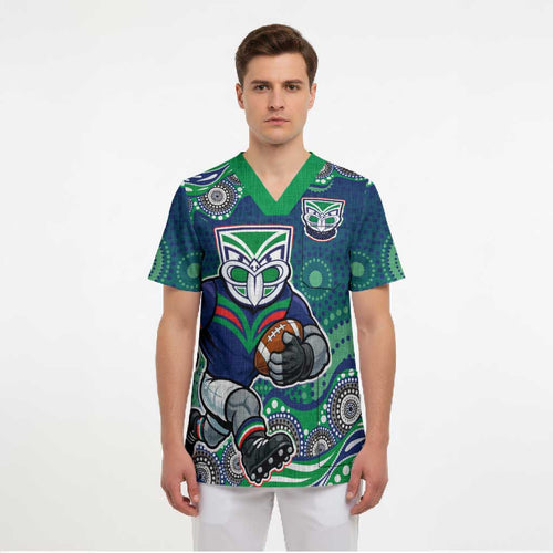 New Zealand Warriors Scrub Top Aboriginal Dot Pattern - Rugby Mascot Heritage Pride