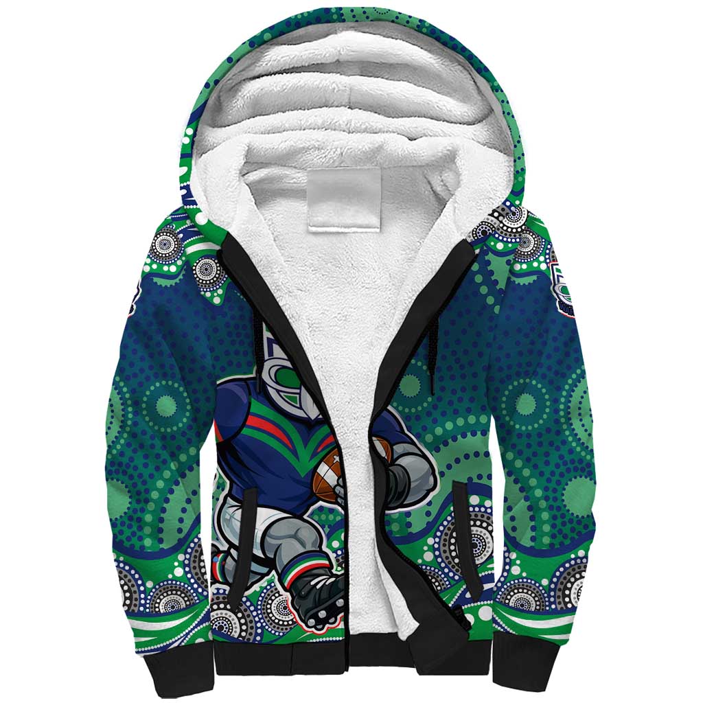 New Zealand Warriors Sherpa Hoodie Aboriginal Dot Pattern - Rugby Mascot Heritage Pride