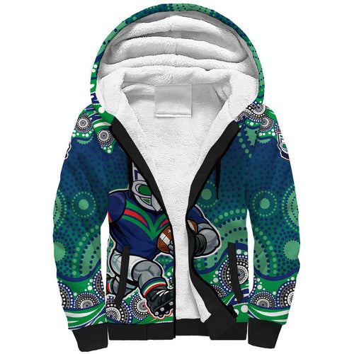 New Zealand Warriors Sherpa Hoodie Aboriginal Dot Pattern - Rugby Mascot Heritage Pride