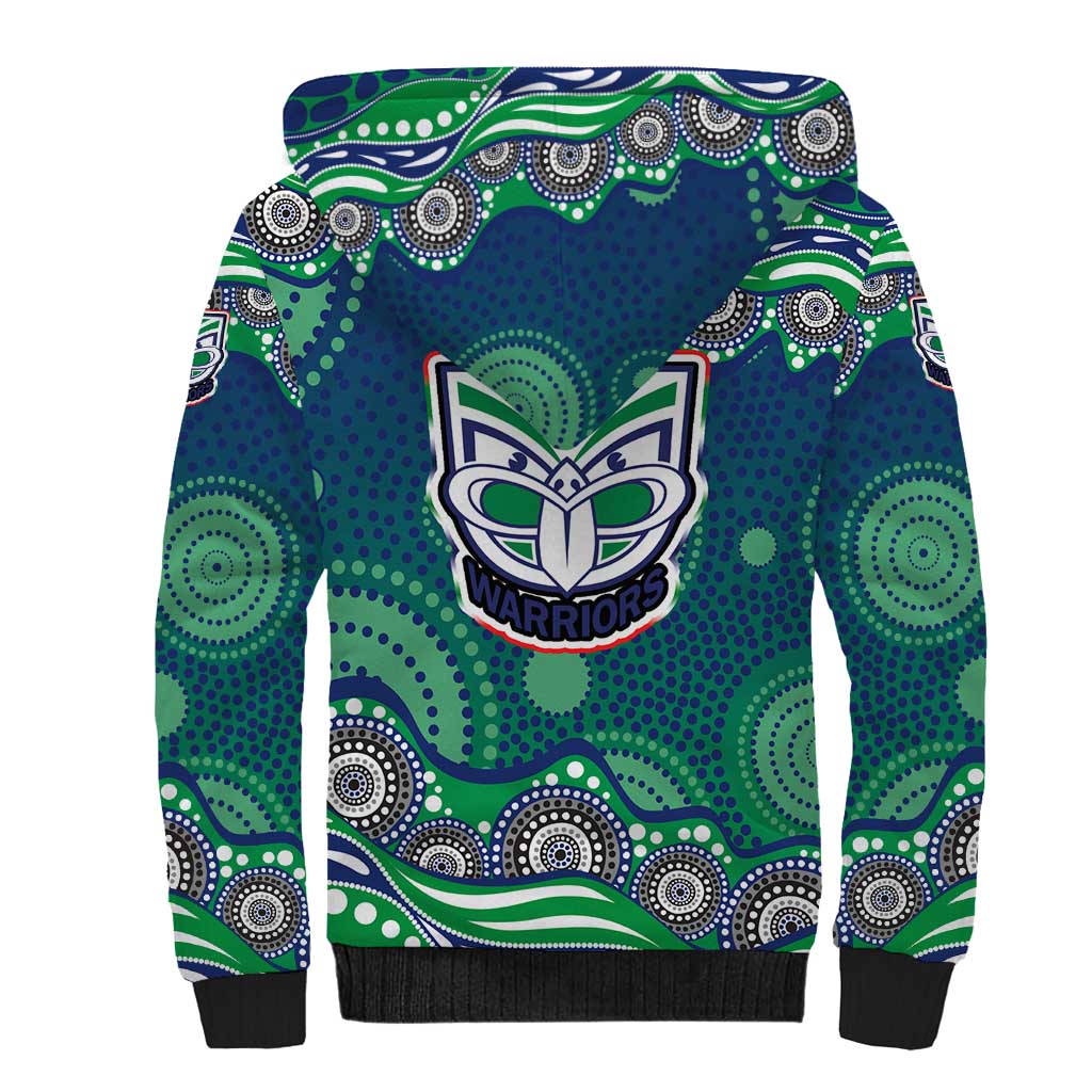 New Zealand Warriors Sherpa Hoodie Aboriginal Dot Pattern - Rugby Mascot Heritage Pride