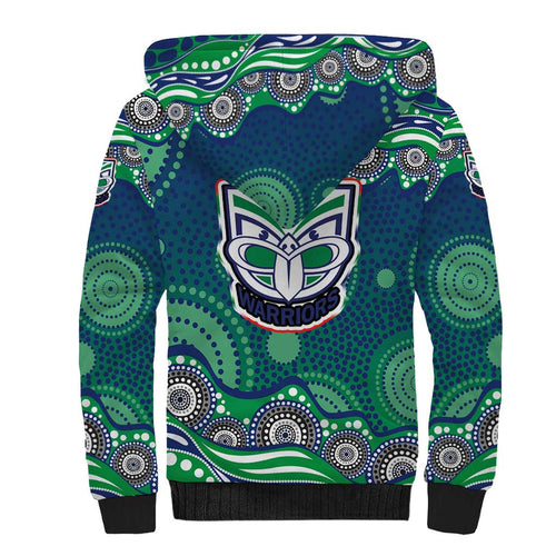 New Zealand Warriors Sherpa Hoodie Aboriginal Dot Pattern - Rugby Mascot Heritage Pride