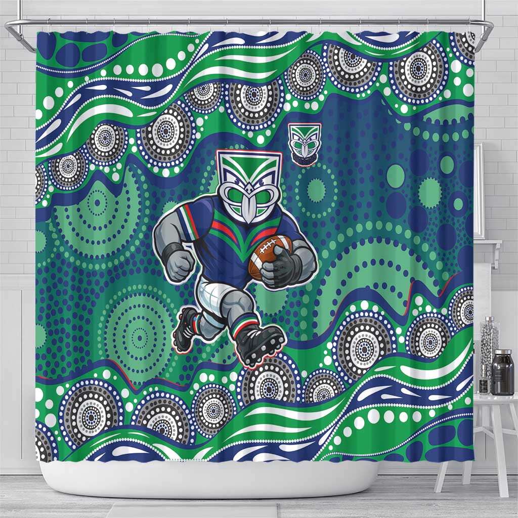 New Zealand Warriors Shower Curtain Aboriginal Dot Pattern - Rugby Mascot Heritage Pride