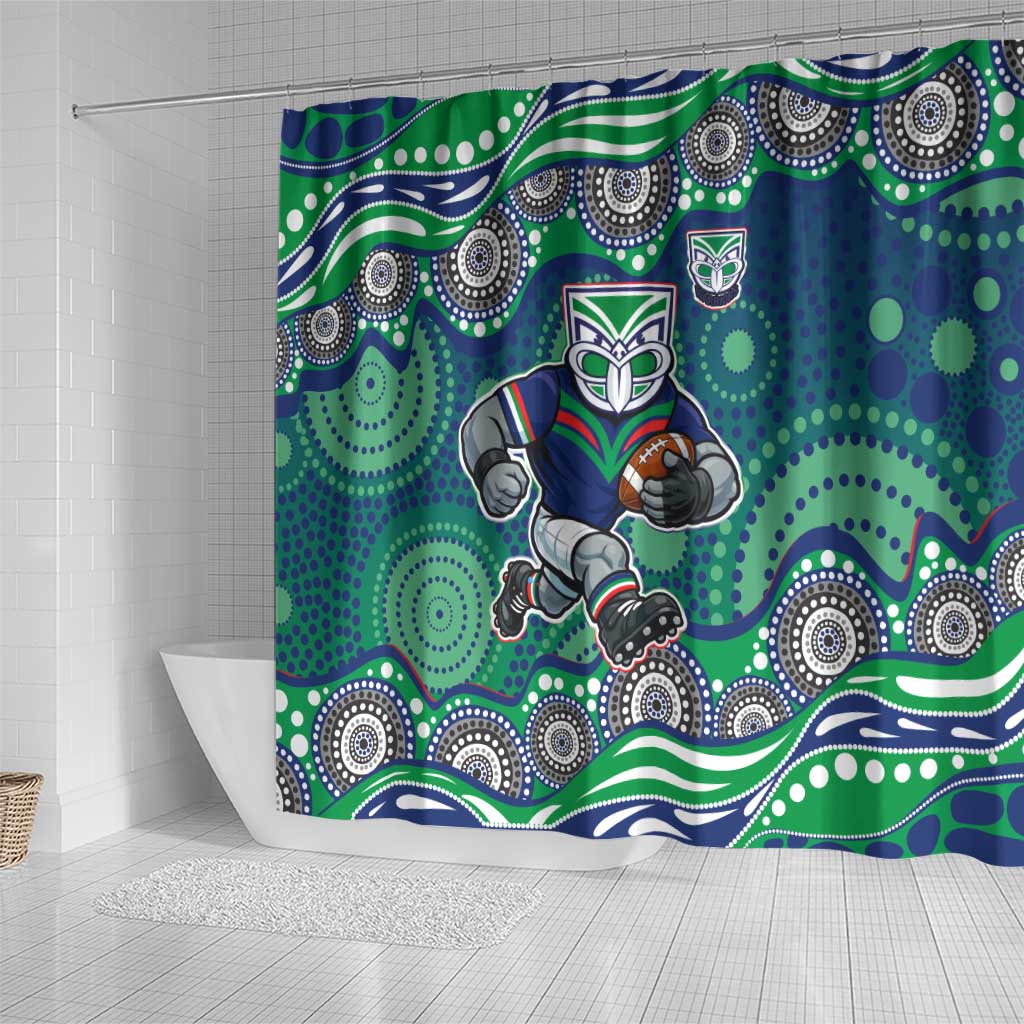 New Zealand Warriors Shower Curtain Aboriginal Dot Pattern - Rugby Mascot Heritage Pride