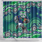 New Zealand Warriors Shower Curtain Aboriginal Dot Pattern - Rugby Mascot Heritage Pride