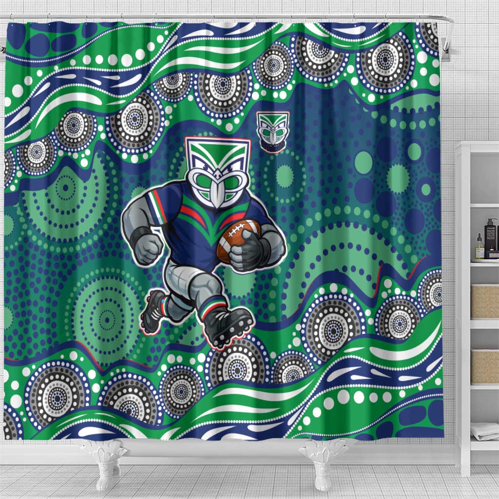New Zealand Warriors Shower Curtain Aboriginal Dot Pattern - Rugby Mascot Heritage Pride