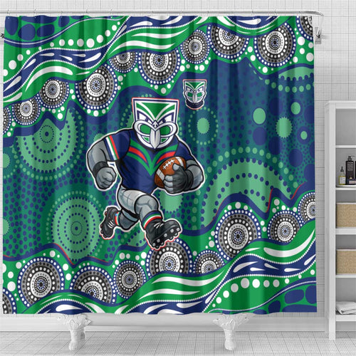 New Zealand Warriors Shower Curtain Aboriginal Dot Pattern - Rugby Mascot Heritage Pride