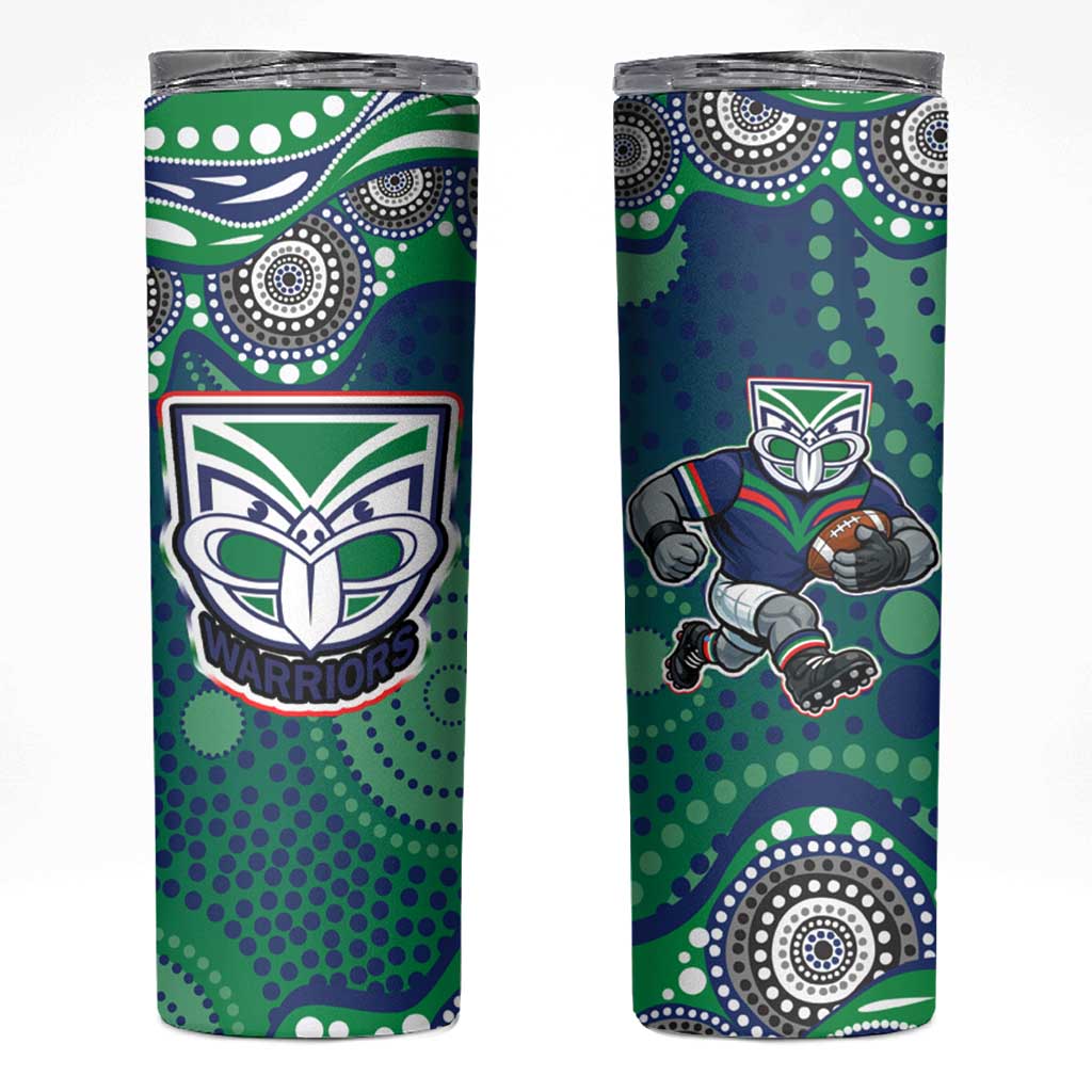 New Zealand Warriors Skinny Tumbler Aboriginal Dot Pattern - Rugby Mascot Heritage Pride