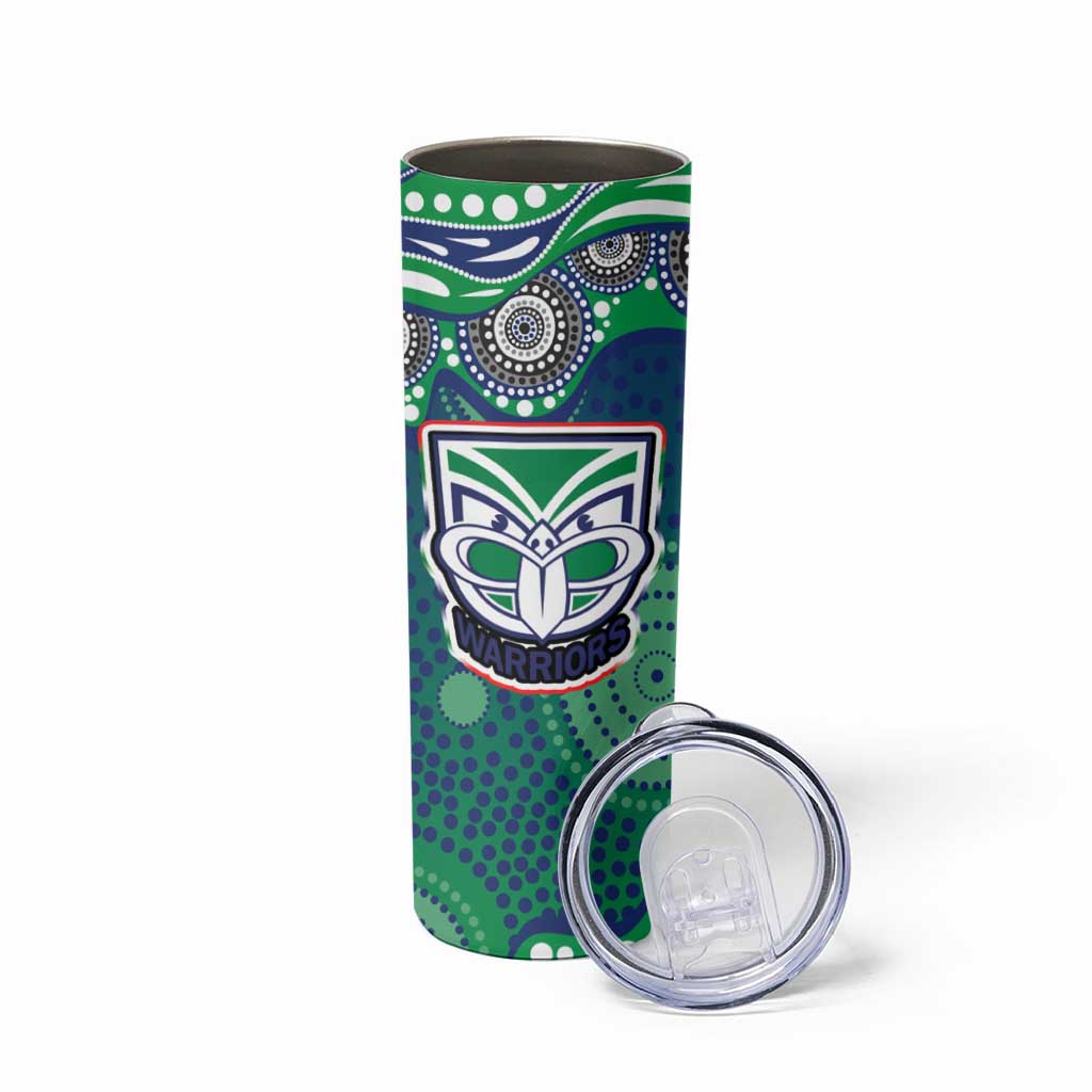 New Zealand Warriors Skinny Tumbler Aboriginal Dot Pattern - Rugby Mascot Heritage Pride