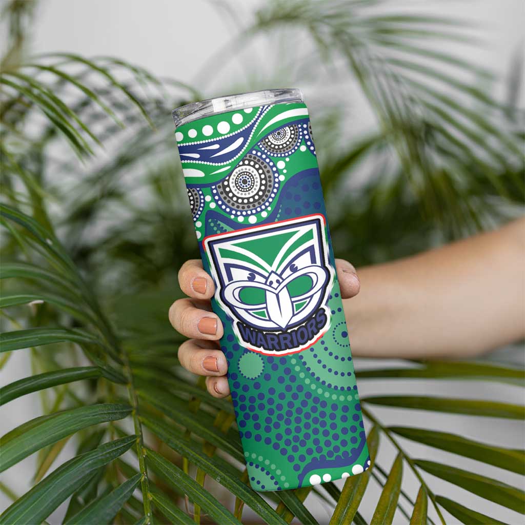 New Zealand Warriors Skinny Tumbler Aboriginal Dot Pattern - Rugby Mascot Heritage Pride