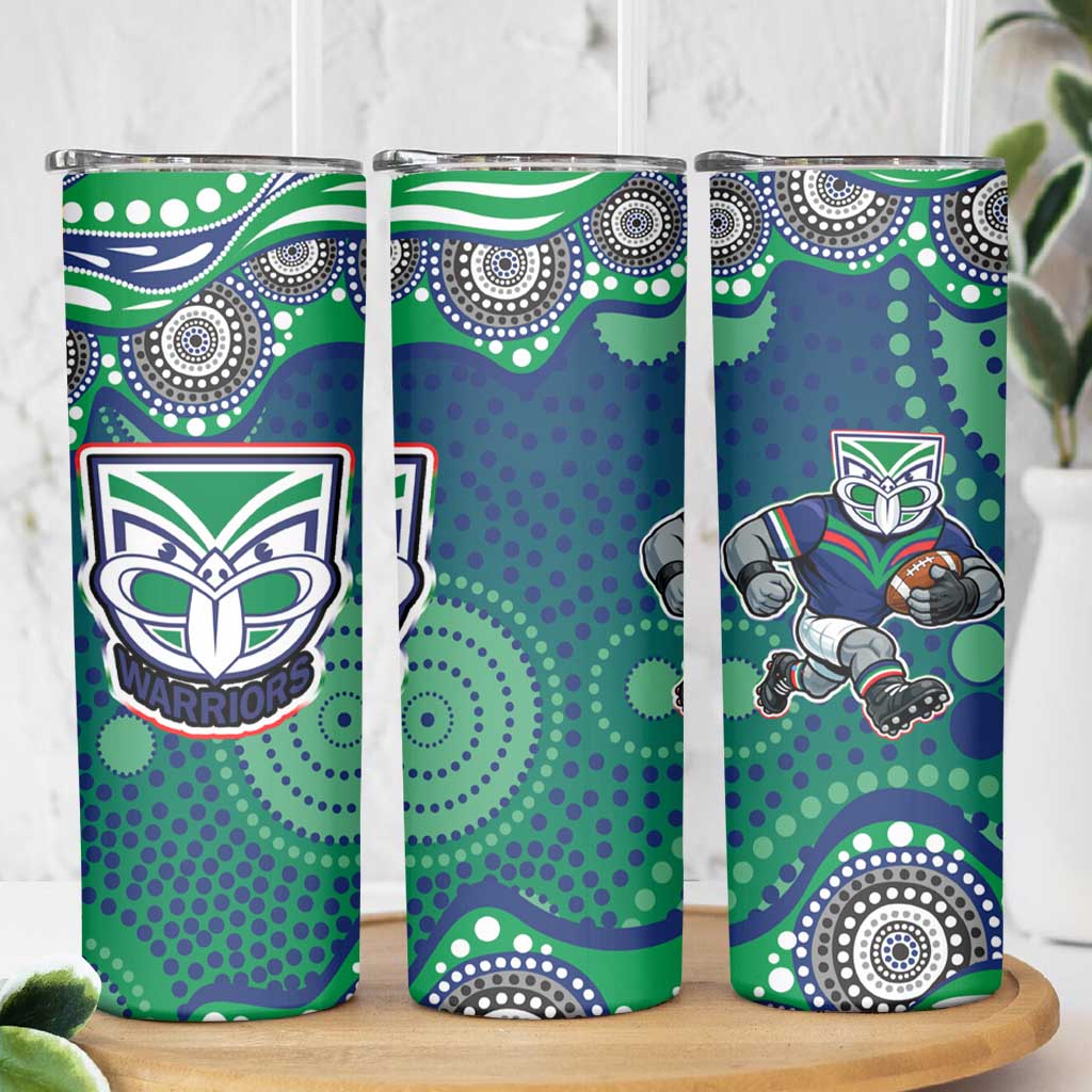 New Zealand Warriors Skinny Tumbler Aboriginal Dot Pattern - Rugby Mascot Heritage Pride