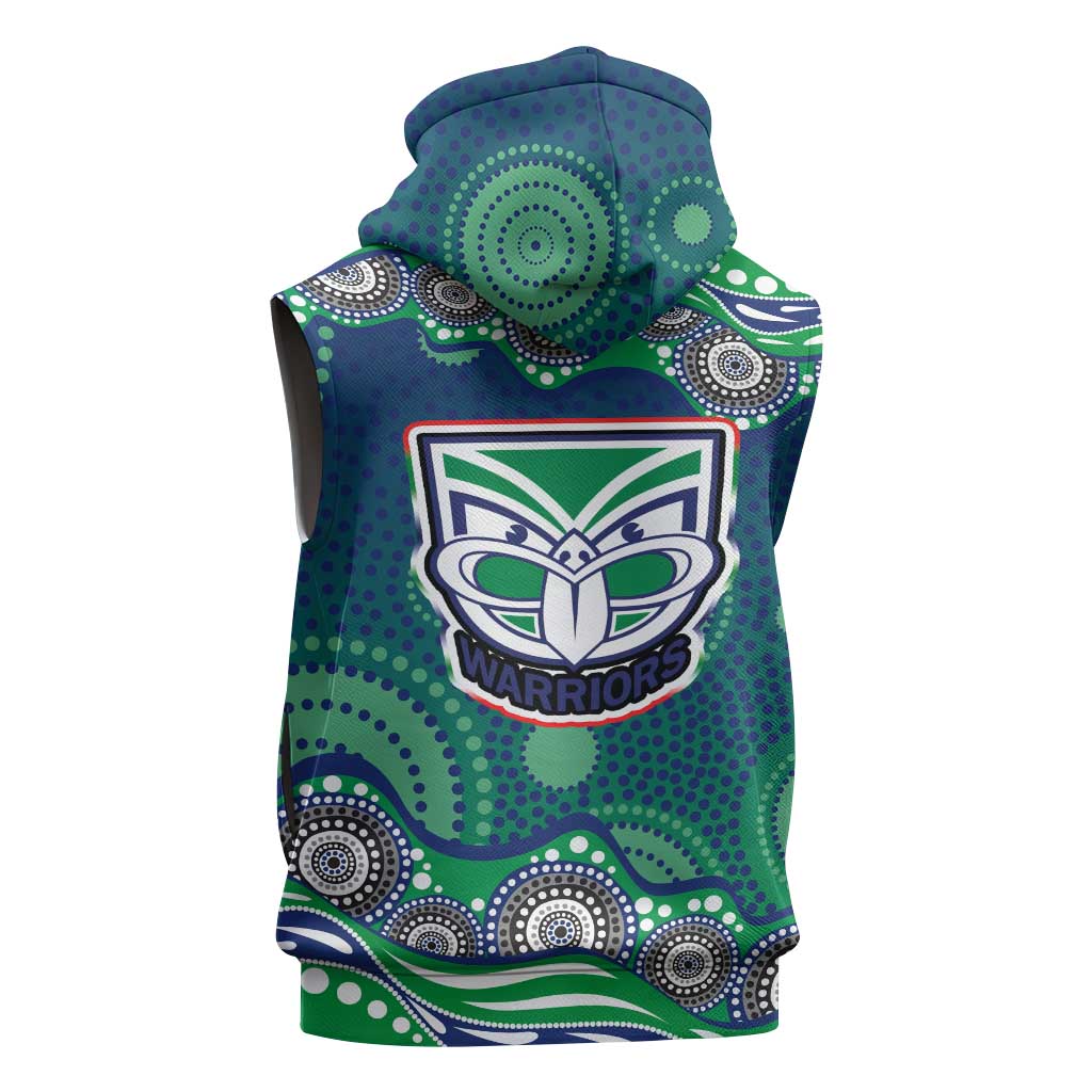 New Zealand Warriors Sleeveless Hoodie Aboriginal Dot Pattern - Rugby Mascot Heritage Pride