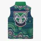 New Zealand Warriors Sleeveless Puffer Jacket Aboriginal Dot Pattern - Rugby Mascot Heritage Pride