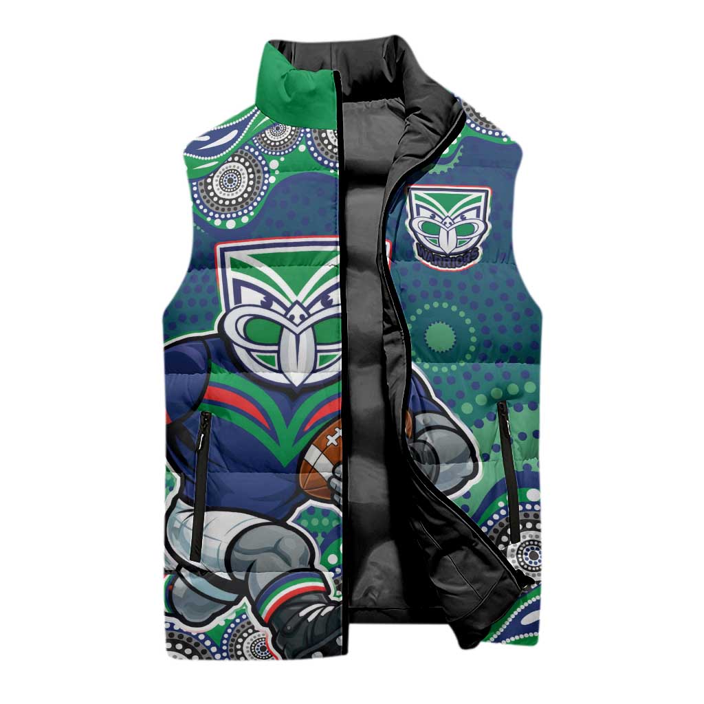 New Zealand Warriors Sleeveless Puffer Jacket Aboriginal Dot Pattern - Rugby Mascot Heritage Pride