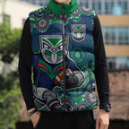 New Zealand Warriors Sleeveless Puffer Jacket Aboriginal Dot Pattern - Rugby Mascot Heritage Pride