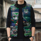 New Zealand Warriors Sleeveless Puffer Jacket Aboriginal Dot Pattern - Rugby Mascot Heritage Pride