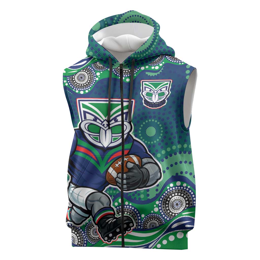 New Zealand Warriors Sleeveless Zip Hoodie Aboriginal Dot Pattern - Rugby Mascot Heritage Pride
