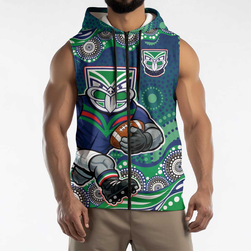 New Zealand Warriors Sleeveless Zip Hoodie Aboriginal Dot Pattern - Rugby Mascot Heritage Pride