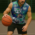 New Zealand Warriors Sleeveless Zip Hoodie Aboriginal Dot Pattern - Rugby Mascot Heritage Pride