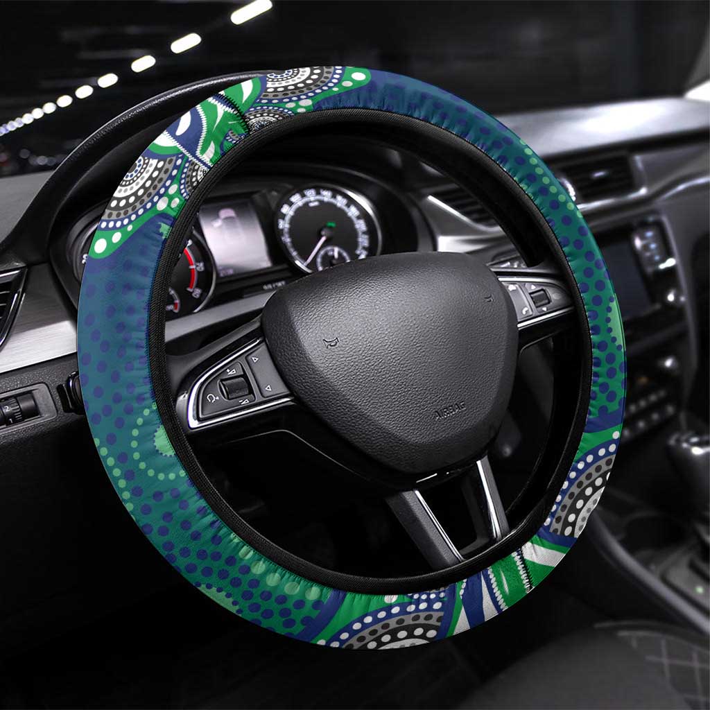 New Zealand Warriors Steering Wheel Cover Aboriginal Dot Pattern - Rugby Mascot Heritage Pride