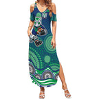 New Zealand Warriors Summer Maxi Dress Aboriginal Dot Pattern - Rugby Mascot Heritage Pride