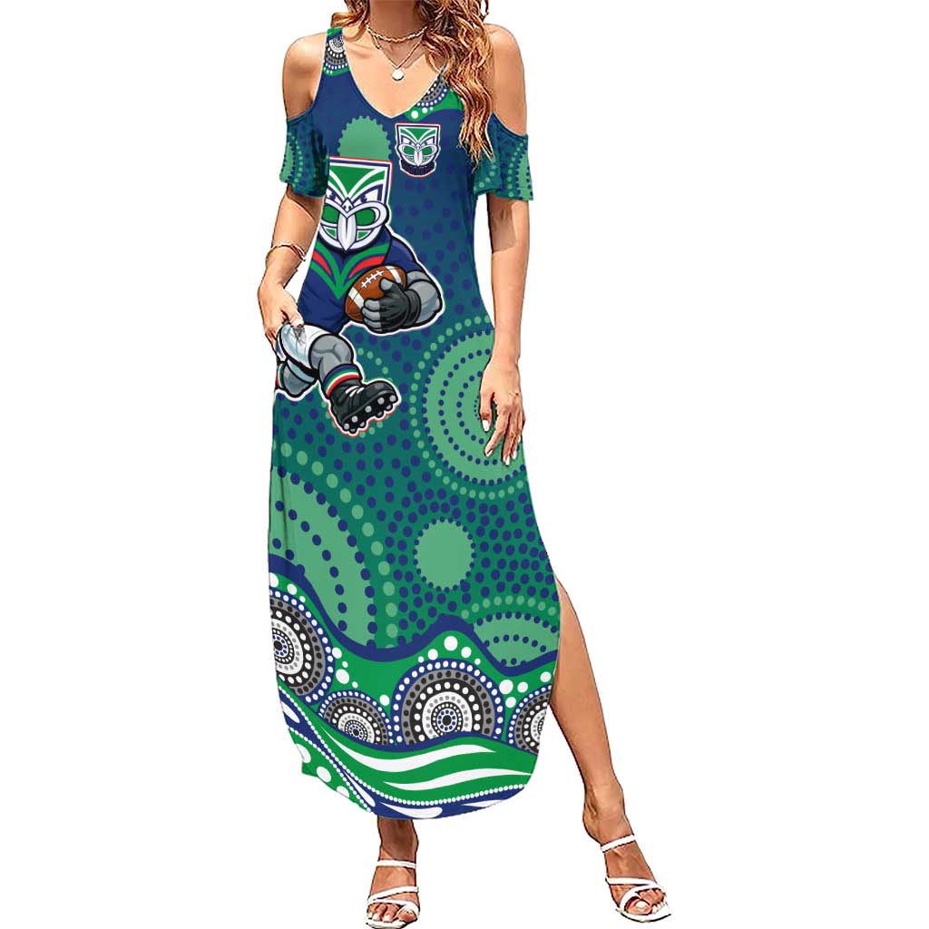 New Zealand Warriors Summer Maxi Dress Aboriginal Dot Pattern - Rugby Mascot Heritage Pride