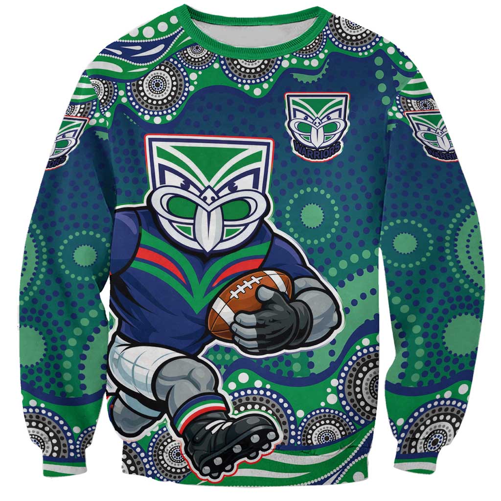 New Zealand Warriors Sweatshirt Aboriginal Dot Pattern - Rugby Mascot Heritage Pride