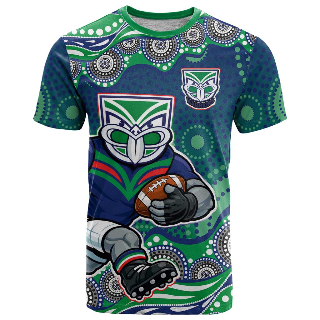 New Zealand Warriors T Shirt Aboriginal Dot Pattern - Rugby Mascot Heritage Pride