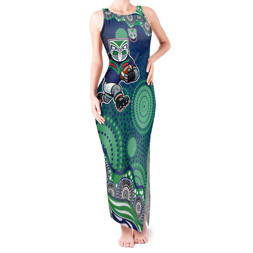 New Zealand Warriors Tank Maxi Dress Aboriginal Dot Pattern - Rugby Mascot Heritage Pride