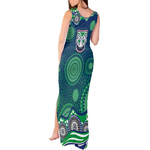 New Zealand Warriors Tank Maxi Dress Aboriginal Dot Pattern - Rugby Mascot Heritage Pride