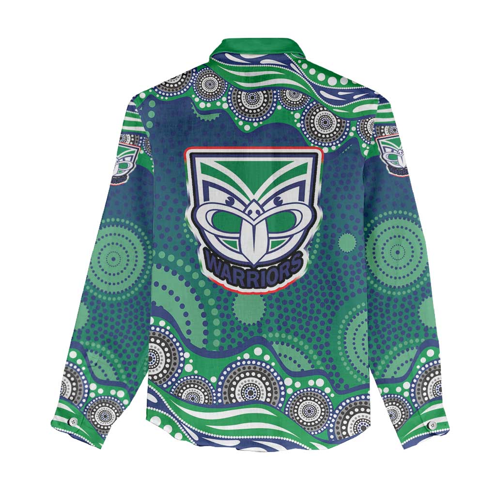 New Zealand Warriors Women Casual Shirt Aboriginal Dot Pattern - Rugby Mascot Heritage Pride