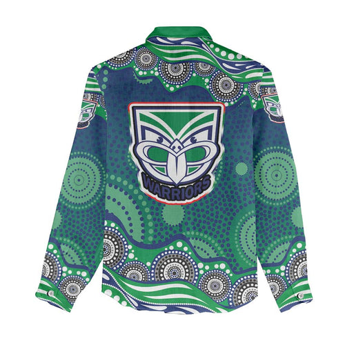 New Zealand Warriors Women Casual Shirt Aboriginal Dot Pattern - Rugby Mascot Heritage Pride