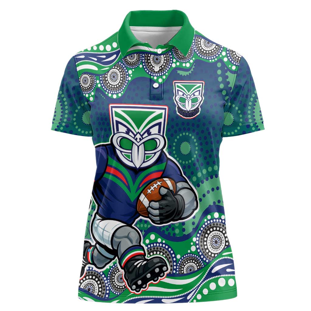 New Zealand Warriors Women Polo Shirt Aboriginal Dot Pattern - Rugby Mascot Heritage Pride