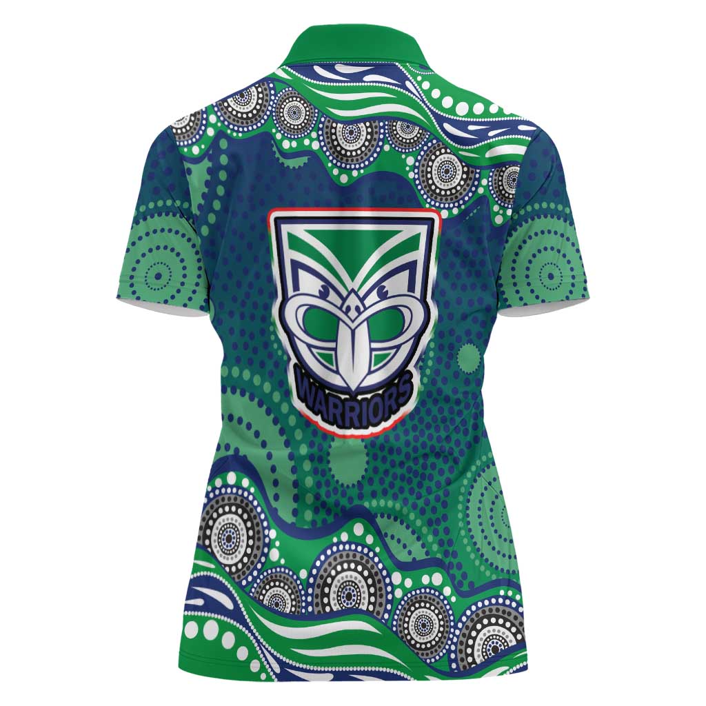 New Zealand Warriors Women Polo Shirt Aboriginal Dot Pattern - Rugby Mascot Heritage Pride