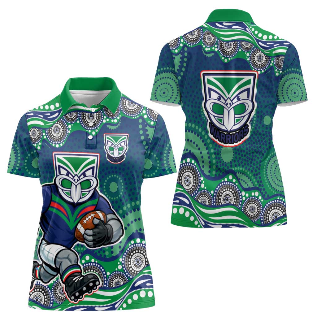 New Zealand Warriors Women Polo Shirt Aboriginal Dot Pattern - Rugby Mascot Heritage Pride