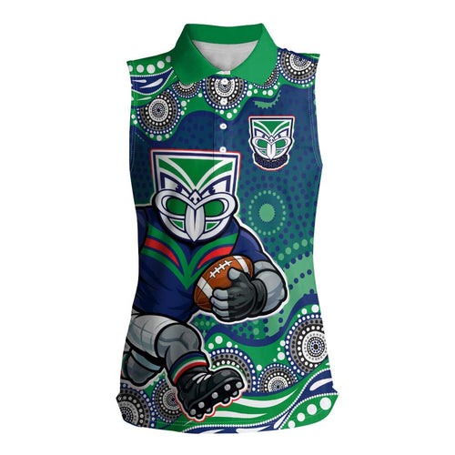 New Zealand Warriors Women Sleeveless Polo Shirt Aboriginal Dot Pattern - Rugby Mascot Heritage Pride