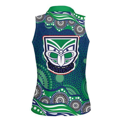 New Zealand Warriors Women Sleeveless Polo Shirt Aboriginal Dot Pattern - Rugby Mascot Heritage Pride