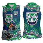 New Zealand Warriors Women Sleeveless Polo Shirt Aboriginal Dot Pattern - Rugby Mascot Heritage Pride