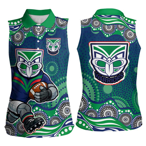 New Zealand Warriors Women Sleeveless Polo Shirt Aboriginal Dot Pattern - Rugby Mascot Heritage Pride