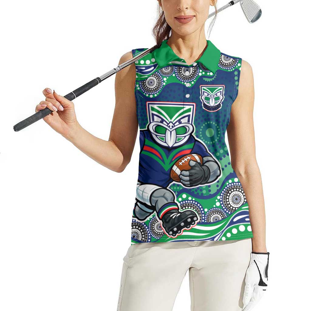 New Zealand Warriors Women Sleeveless Polo Shirt Aboriginal Dot Pattern - Rugby Mascot Heritage Pride