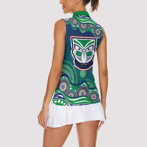 New Zealand Warriors Women Sleeveless Polo Shirt Aboriginal Dot Pattern - Rugby Mascot Heritage Pride