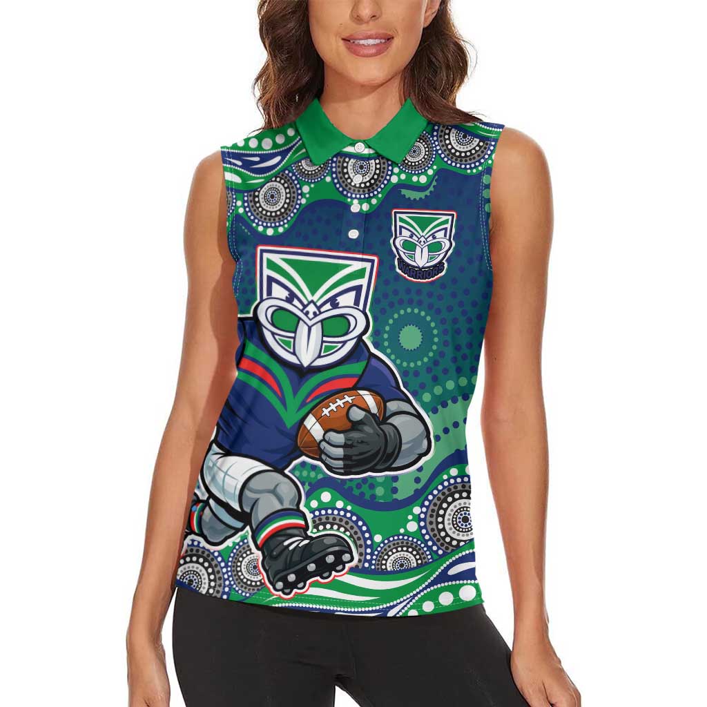 New Zealand Warriors Women Sleeveless Polo Shirt Aboriginal Dot Pattern - Rugby Mascot Heritage Pride