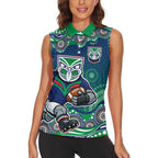 New Zealand Warriors Women Sleeveless Polo Shirt Aboriginal Dot Pattern - Rugby Mascot Heritage Pride