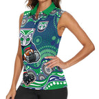 New Zealand Warriors Women Sleeveless Polo Shirt Aboriginal Dot Pattern - Rugby Mascot Heritage Pride