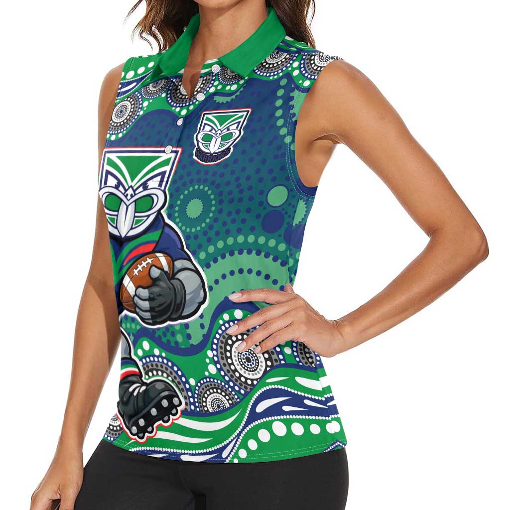 New Zealand Warriors Women Sleeveless Polo Shirt Aboriginal Dot Pattern - Rugby Mascot Heritage Pride