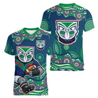 New Zealand Warriors Women V-Neck T-Shirt Aboriginal Dot Pattern - Rugby Mascot Heritage Pride
